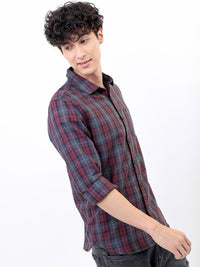 HIGHLANDER Men Maroon Slim Fit Tartan Checked Casual Shirt