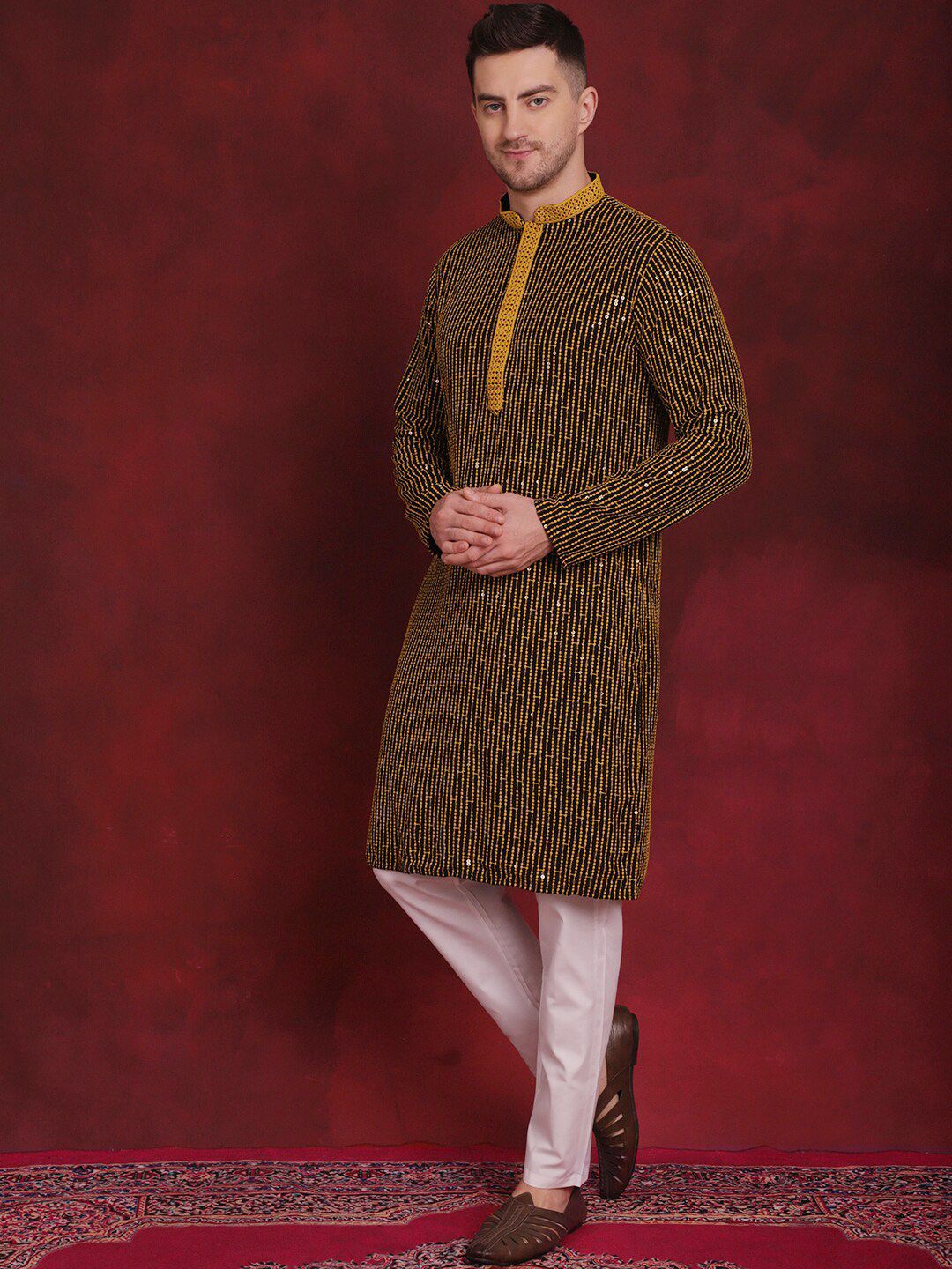 Jompers Embroidered Regular Sequinned Kurta with Pyjamas