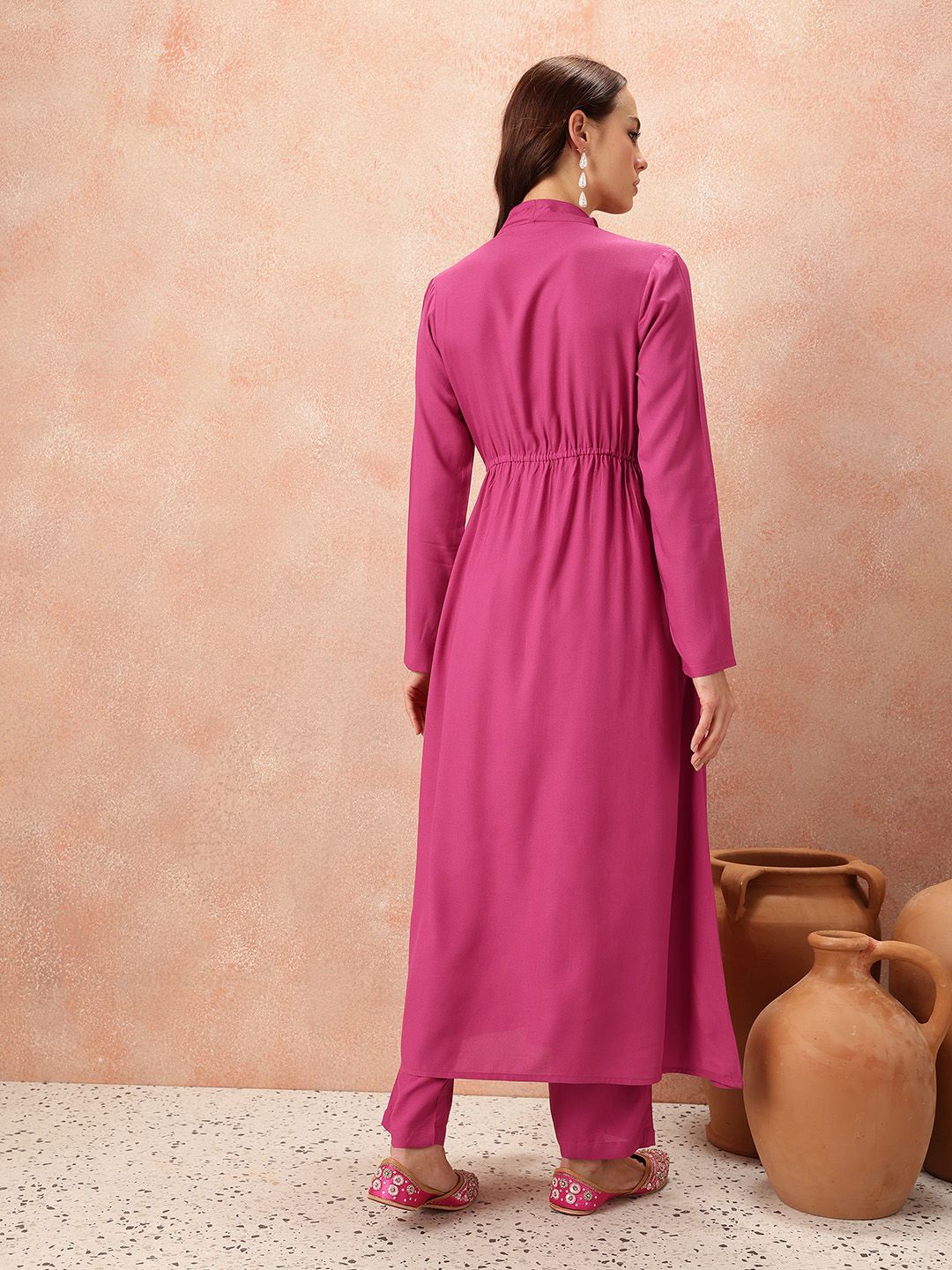 all about you Tie-Up Neck Empire-Style A-Line Kurta with Trousers