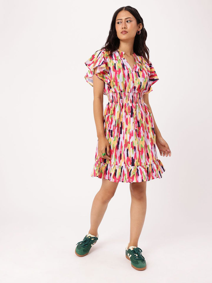 DressBerry Color Kaleidoscope Smocked A-Line Dress
