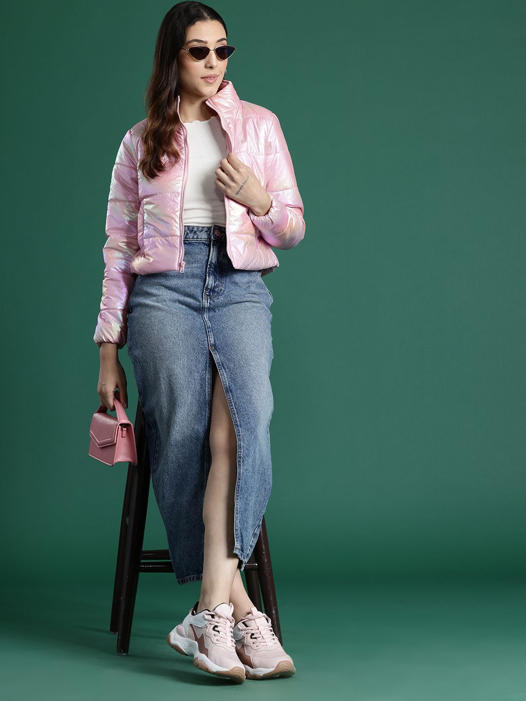 DressBerry  Dual-Toned Shimmer Puffer Jacket