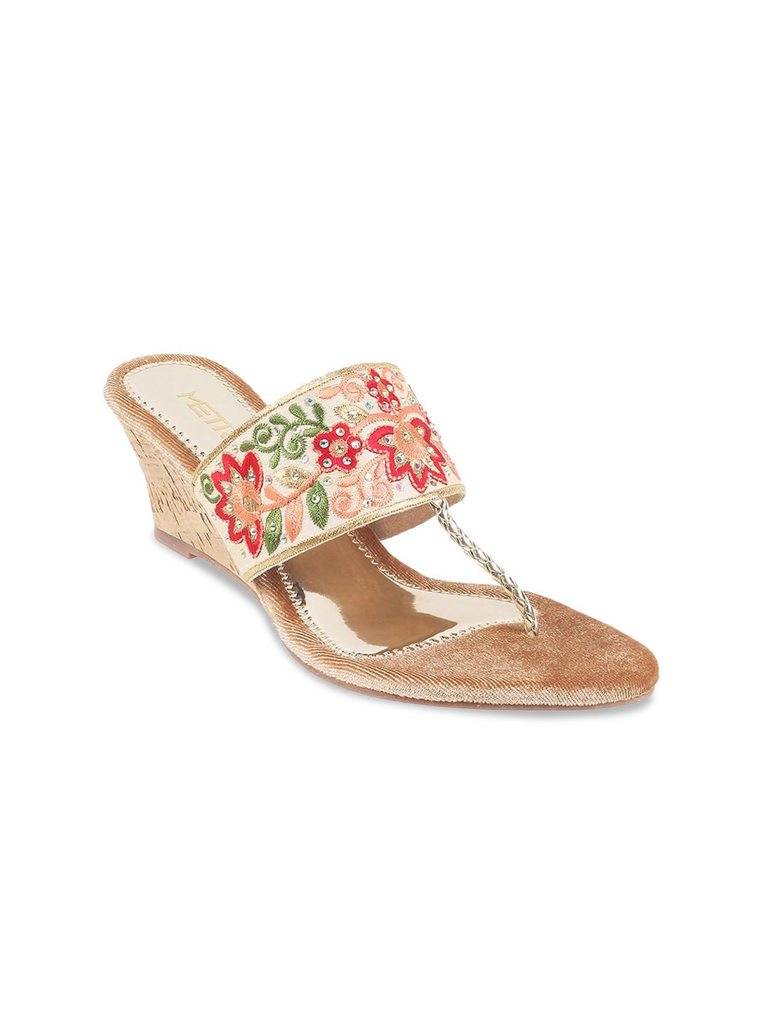 Metro Gold-Toned Ethnic Wedge Sandals