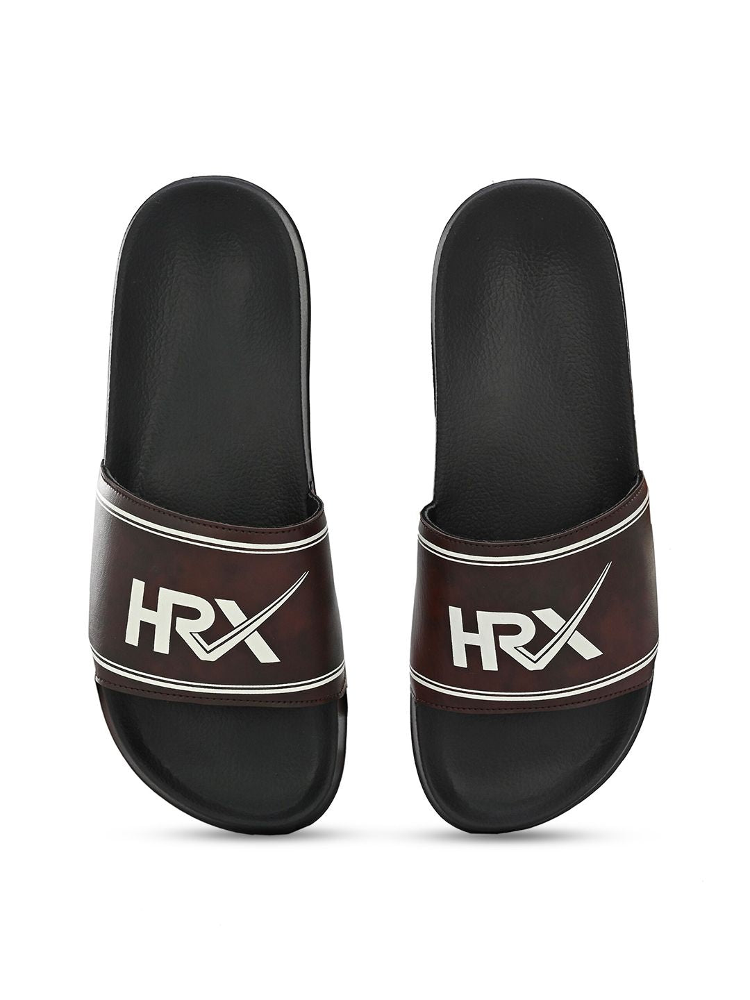 HRX by Hrithik Roshan Men Coffee Brown & Black Brand Logo Printed Sliders