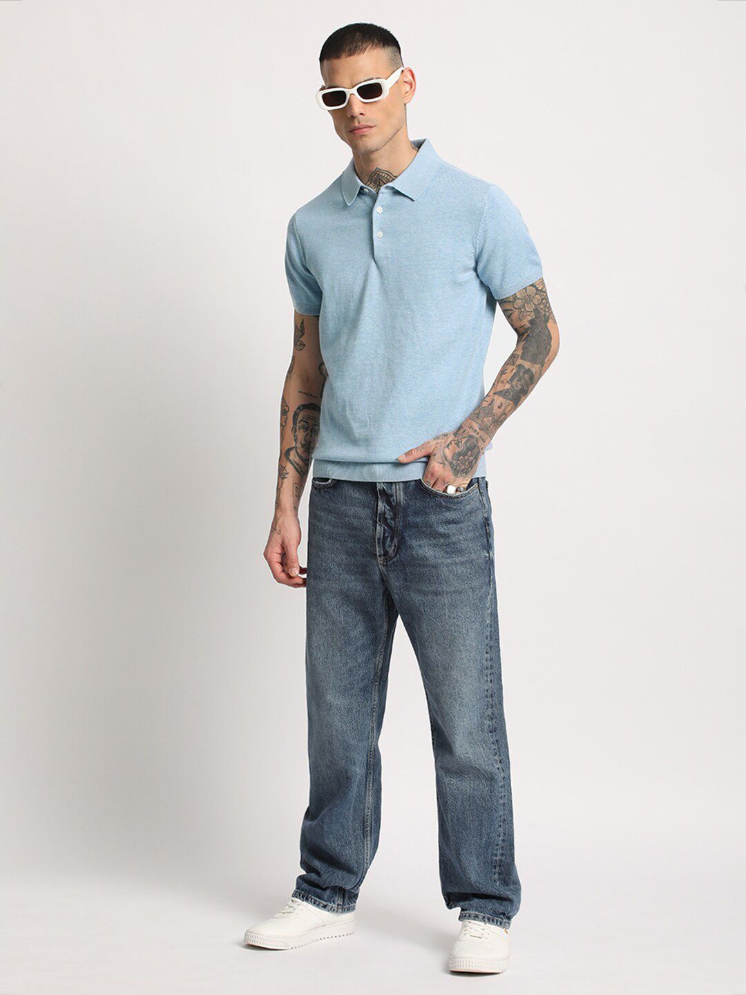 THE BEAR HOUSE Men Solid Regular Fit Cotton Polo Collar T-Shirt