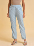 W Women Blue Floral Printed Slim Fit Trousers