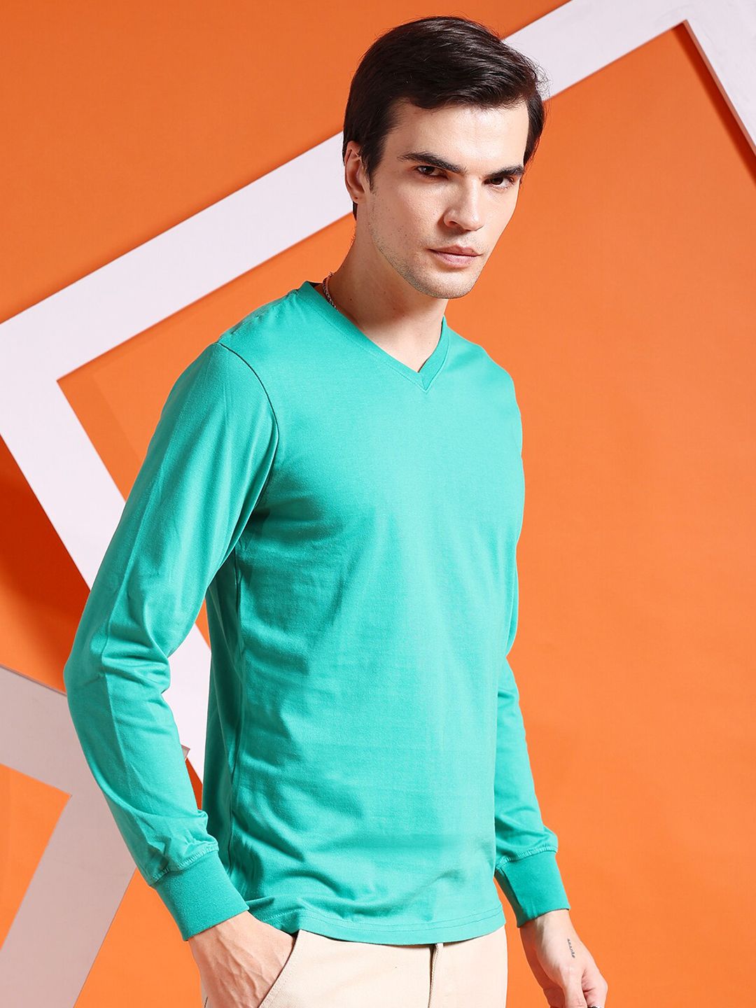 The Indian Garage Co V-Neck Long Sleeves Casual T-shirt