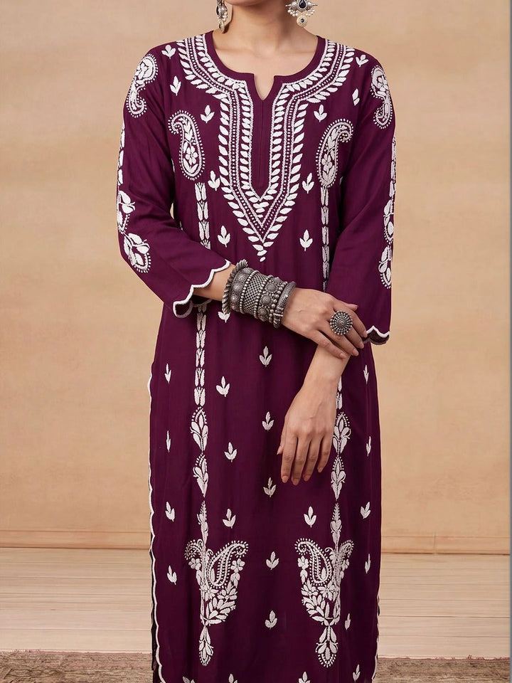 House of Chikankari Women Ethnic Motifs Embroidered Regular Thread Work Kurta with Palazzos
