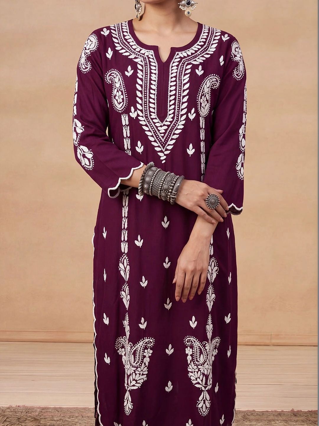 House of Chikankari Women Ethnic Motifs Embroidered Regular Thread Work Kurta with Palazzos