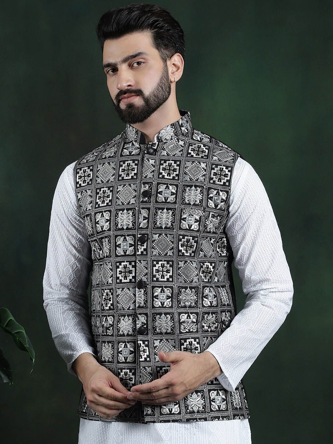 SOJANYA Jaket Tenun Nehru Lelaki Sulam