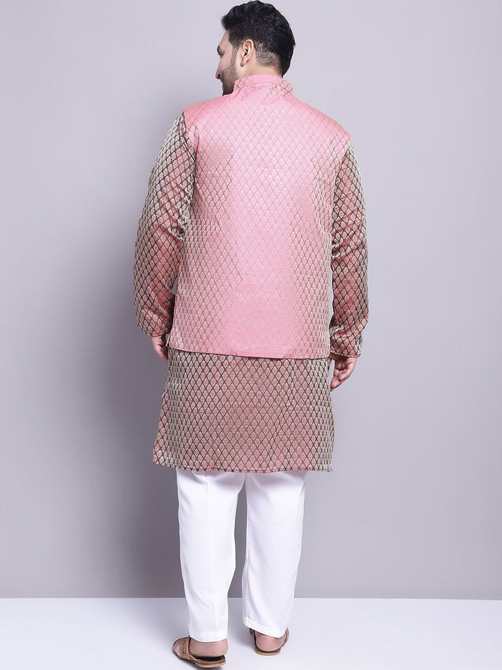 SOJANYA PLUS Plus Size Plus Size Kurta Rekaan Tenun dengan Piyama & Jaket Nehru