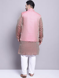 SOJANYA PLUS Plus Size Plus Size Kurta Rekaan Tenun dengan Piyama & Jaket Nehru