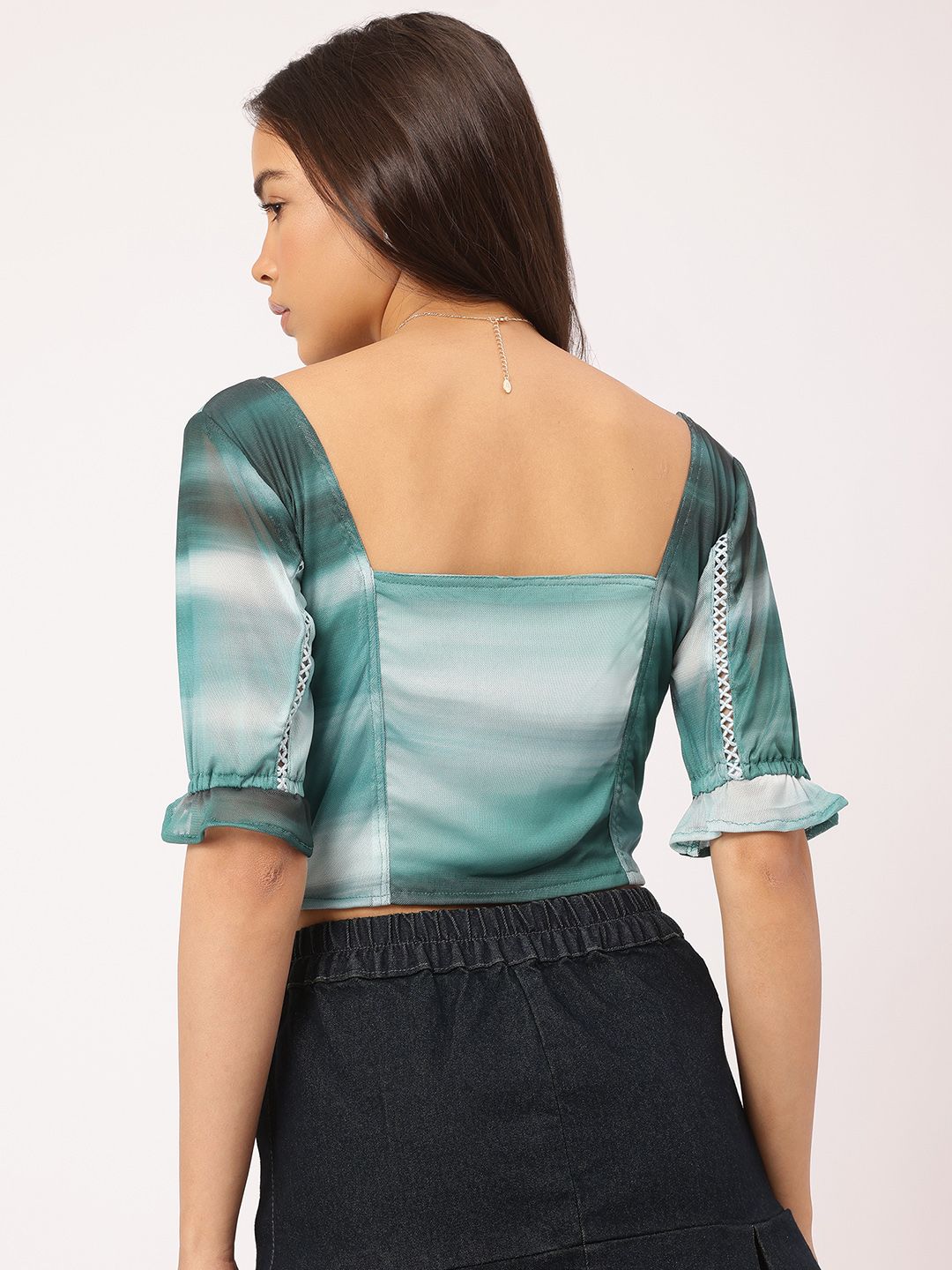 DressBerry Mesh Magic Tie & Dye Lace Insert Crop Top