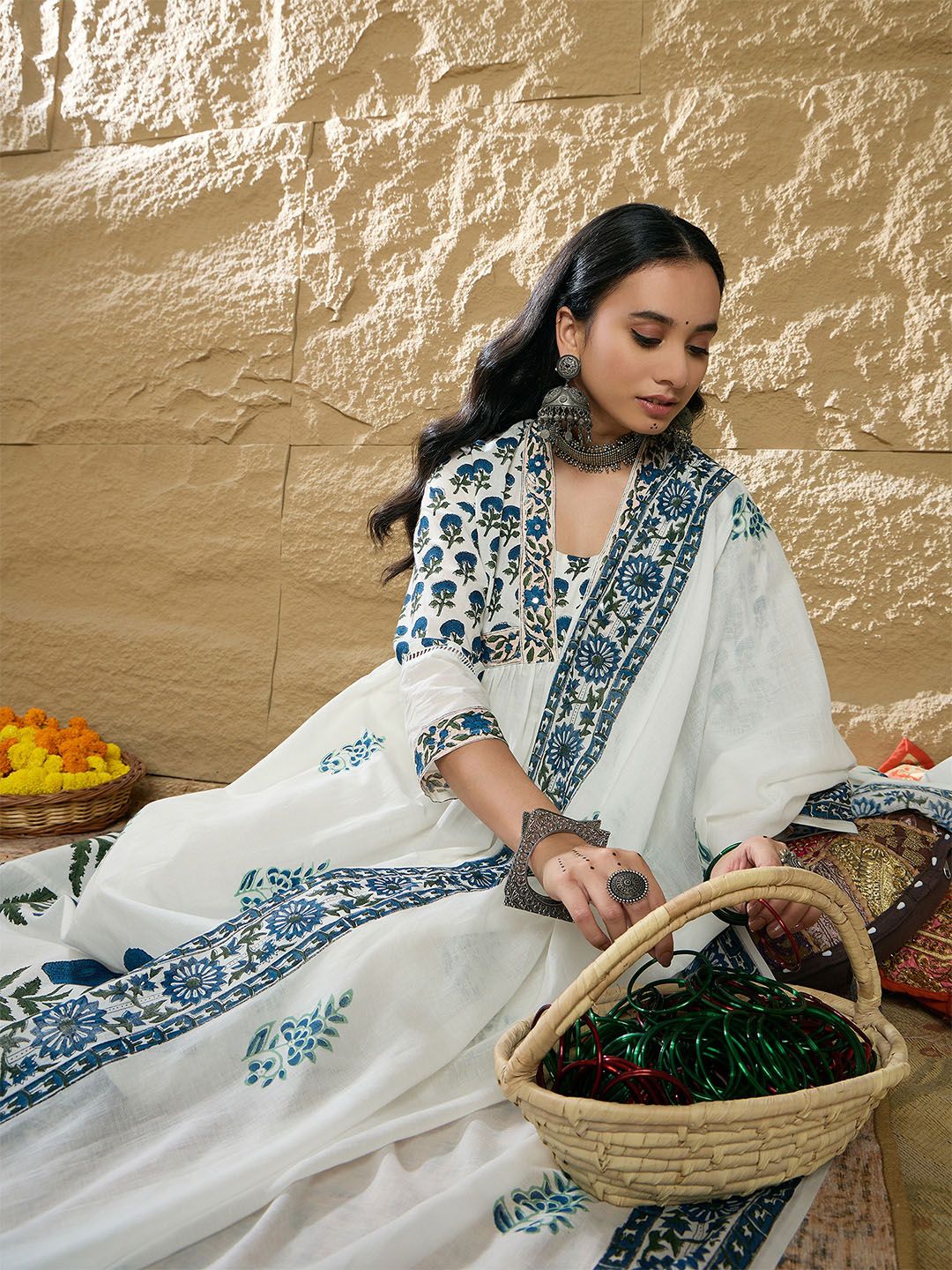 Indo Era Women Printed Empire Pure Cotton Kurta with Trousers & With Dupatta