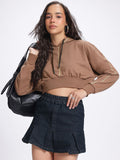 DressBerry Drop-Shoulder Sleeves Crop Hooded Sweatshirt