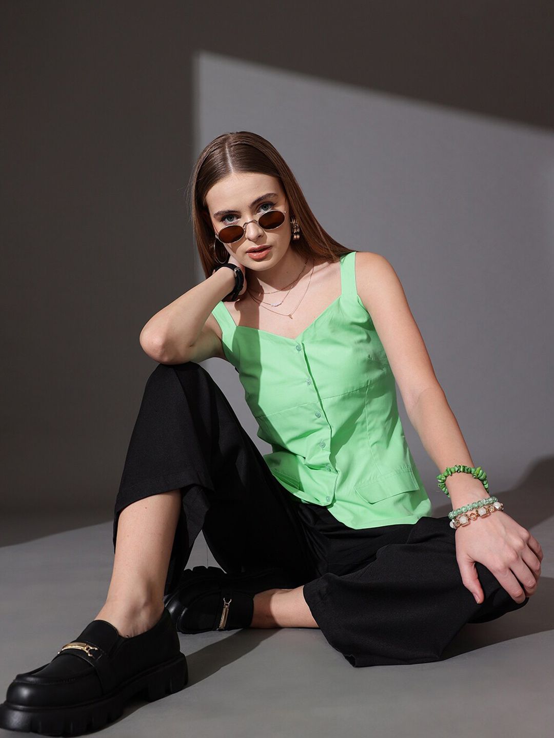 STREET 9 Shoulder Straps Sleeveless Cotton Top