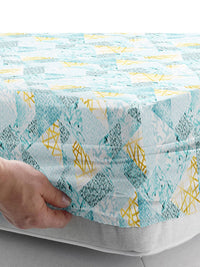 Story@home Aqua Blue 180 TC Abstract Queen Fitted Bedsheet With 2 Pillow Covers