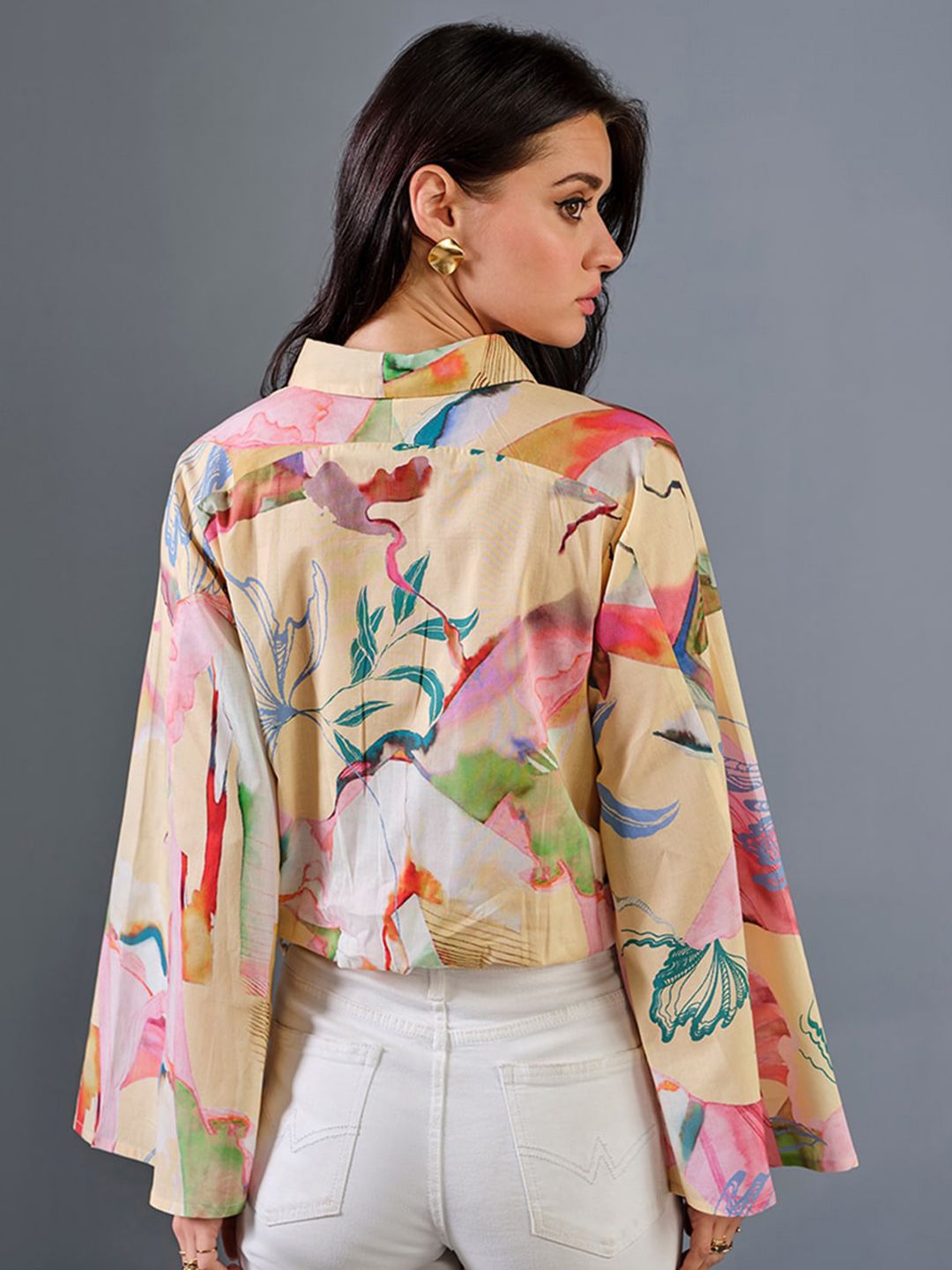 AND Floral Print Flared Sleeve Cotton Cape Top