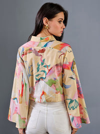AND Floral Print Flared Sleeve Cotton Cape Top