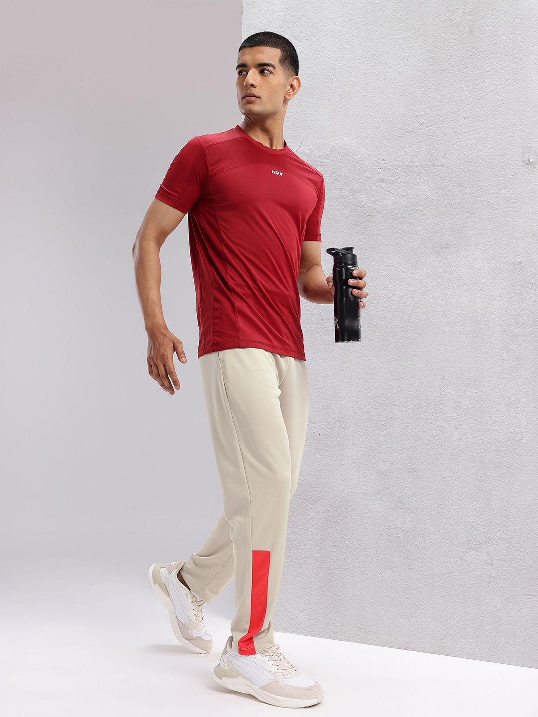 HRX by Hrithik Roshan Men Mid-Rise Rapid-Dry Running Track Pants with Side Taping Detail