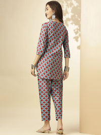 KALINI Ethnic Motifs Printed V-Neck Three-Quarter Sleeves Pure Cotton Tunic & Trousers