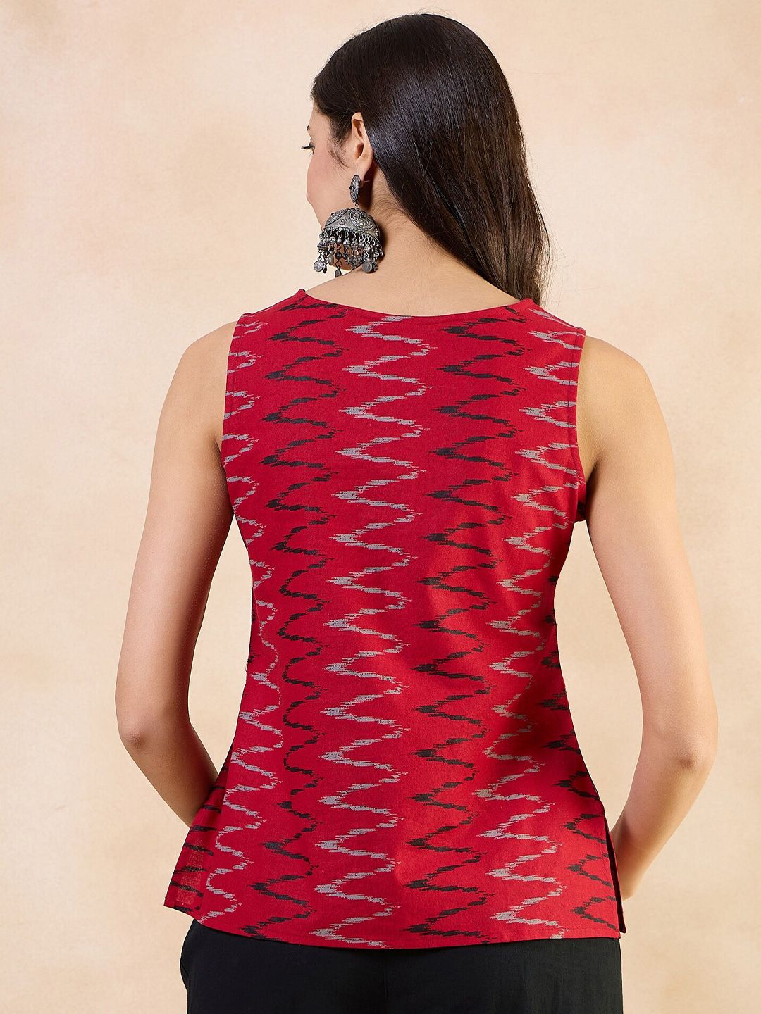 Anouk Geometric Print Cotton Styled Back Top