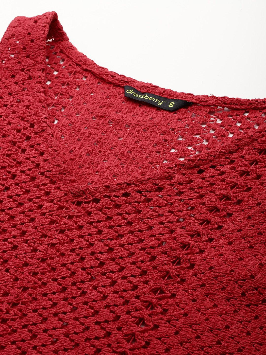 DressBerry Pure Cotton Sheer Crochet A-Line Mini Dress