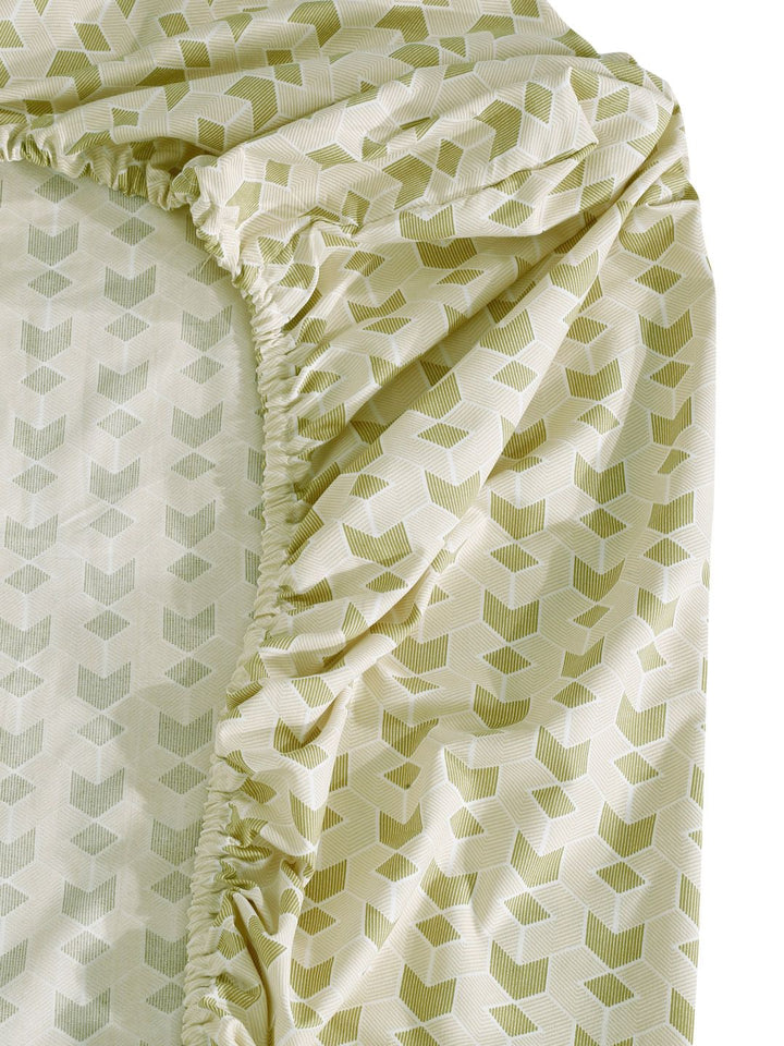 Myntra Elegant Homes Olive Geometric Cotton 300 TC Fitted King Cadar Tempat Tidur Halus dengan 2 Sarung Bantal-250 x 220 cm