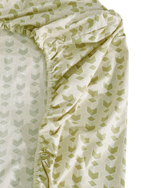 Myntra Elegant Homes Olive Geometric Cotton 300 TC Fitted King Cadar Tempat Tidur Halus dengan 2 Sarung Bantal-250 x 220 cm