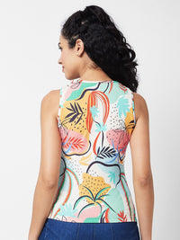 SPYKAR Abstract Printed Scoop Neck Sleeveless Cotton T-shirt