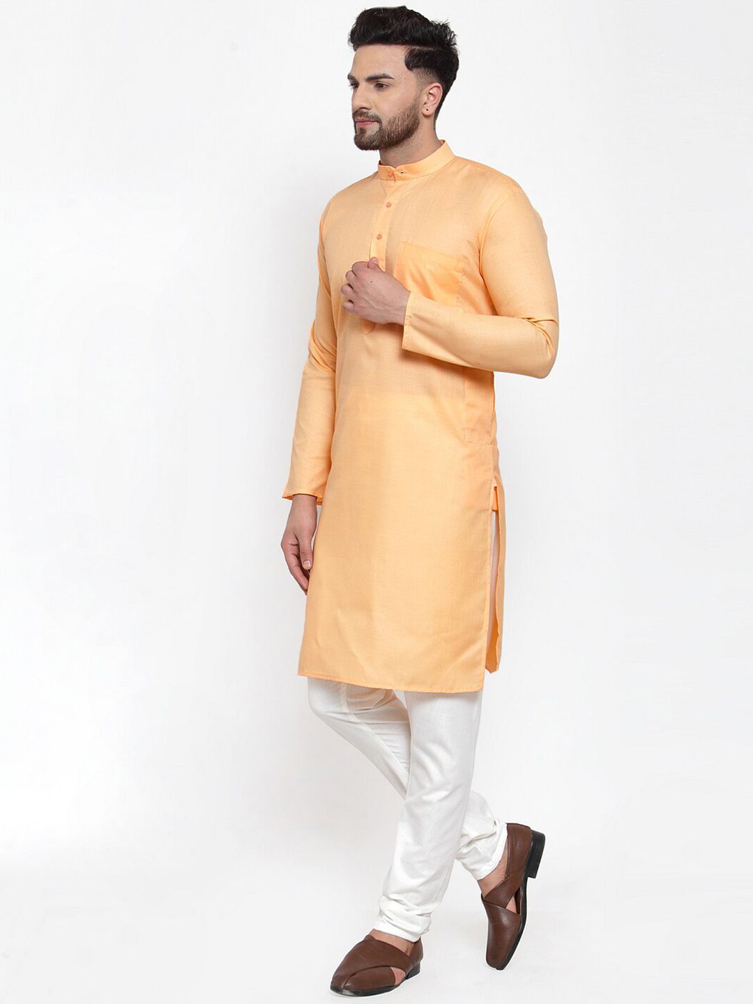 Jompers Men Orange Kurta with Churidar