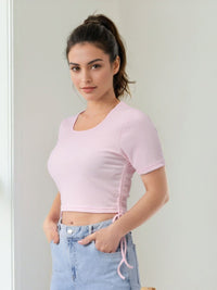 Freehand by The Indian Garage Co Women Round Neck Short Sleeves Crop Top
