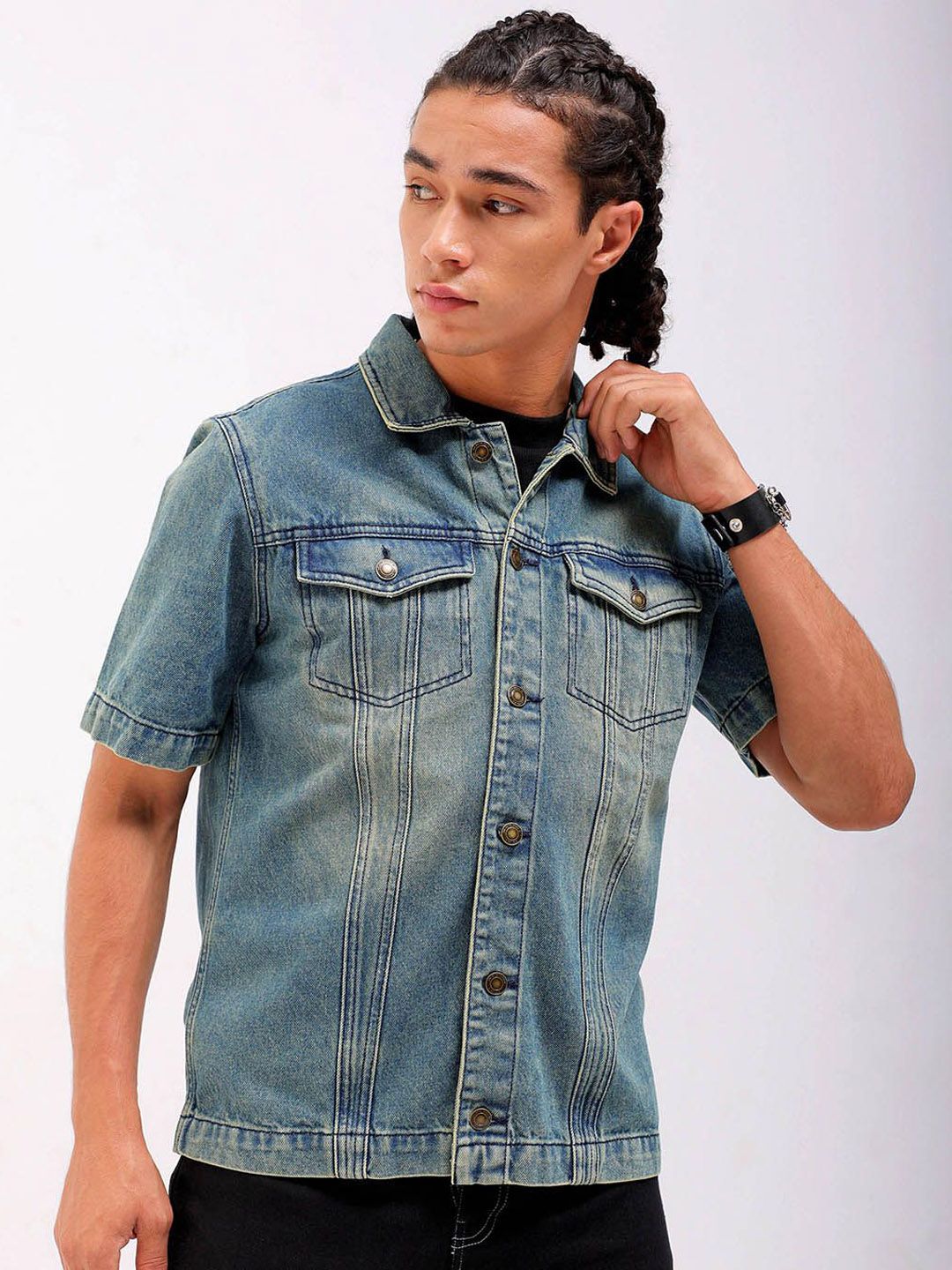 The Indian Garage Co Men Mid-Wash Relaxed Fit Trucker Jacket