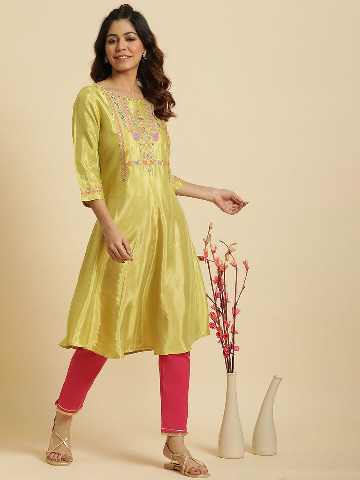 W Ethnic Motifs Embroidered Sequinned A Line Kurta