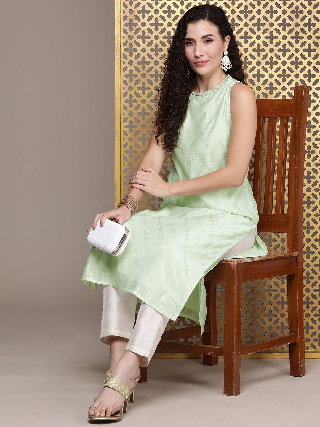 House of Pataudi Ethnic Motifs Printed Sequinned Jashn Kurta