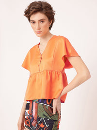 DressBerry Cute Chic Gathers Flutter Sleeve Back Tie-Up A-Line Top