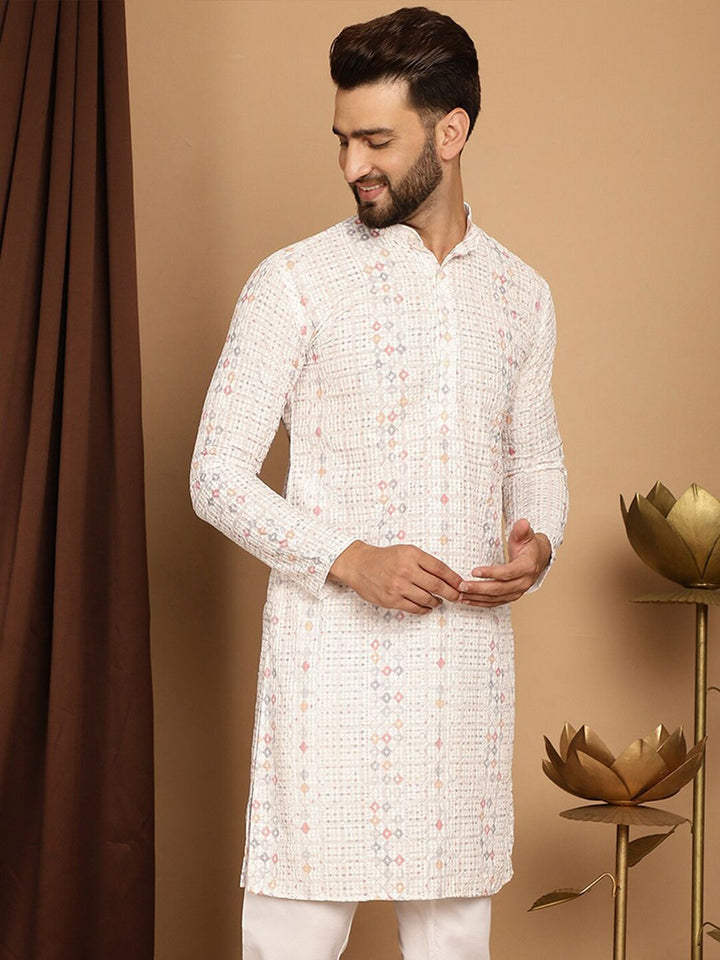 SOJANYA Embellished Sequinned Long Sleeves Straight Pure Cotton Kurta