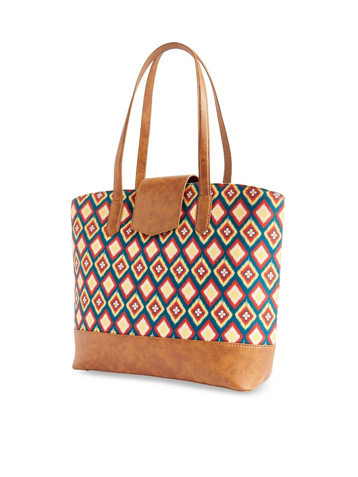 TEAL BY CHUMBAK Geometeric Printed Oversized Shopper Shoulder Bag