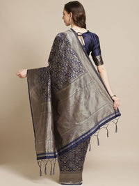 Saree mall Navy Blue & Golden Ethnic Woven Design Banarasi Saree