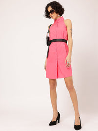 DressBerry Barbiecore Button-Up A-Line Dress