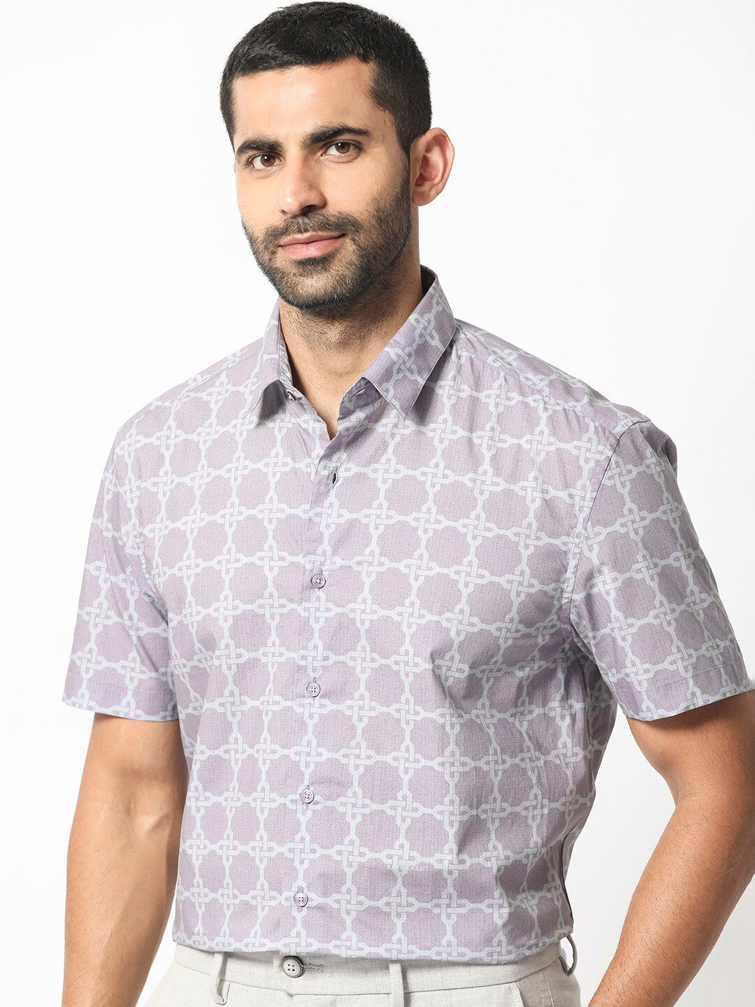 RARE RABBIT Men Barret Slim Fit Geometric Printed Cotton Shirt