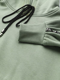STREET 9 Women Sage Green Solid Hooded Crop Sweatshirt