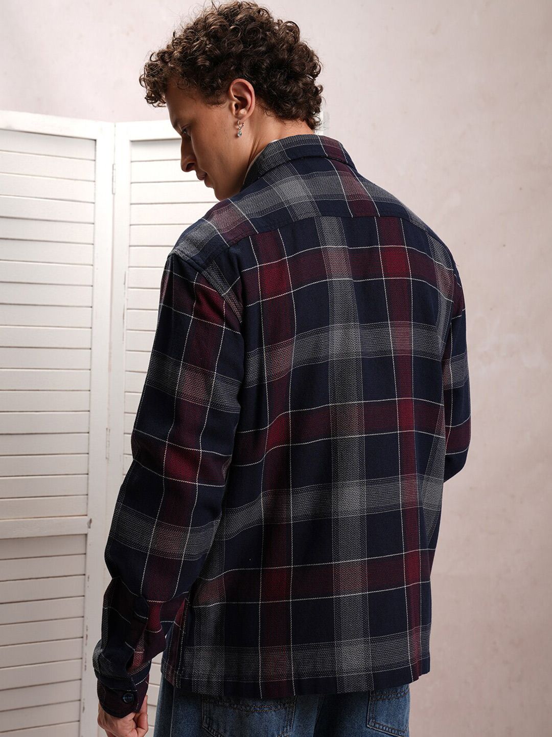 LOCOMOTIVE Premium Fit Tartan Checked Dobby Textured Oversized Shacket