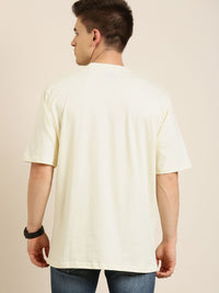 DILLINGER Men Cream-Coloured Pure Cotton Drop-Shoulder Sleeves Oversized Fit T-shirt