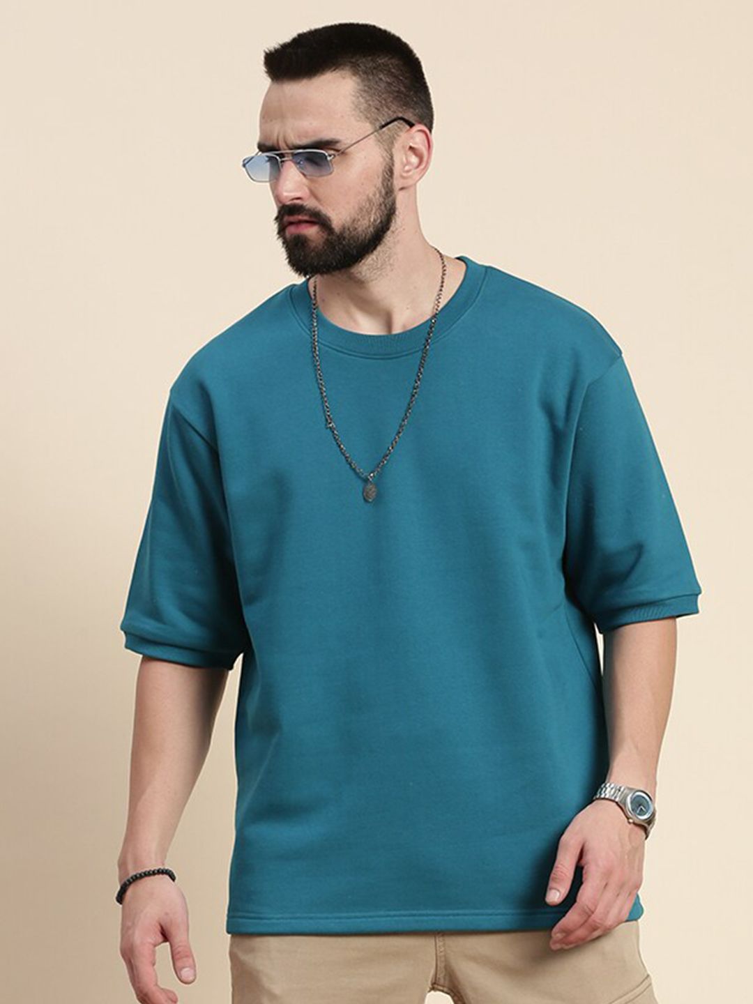 DILLINGER Round Neck Oversized Pullover Fleece Sweatshirt