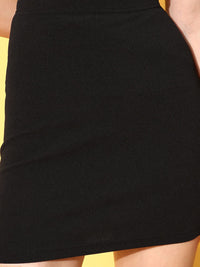 Berrylush Women Black Solid Bodycon Mini Skirt