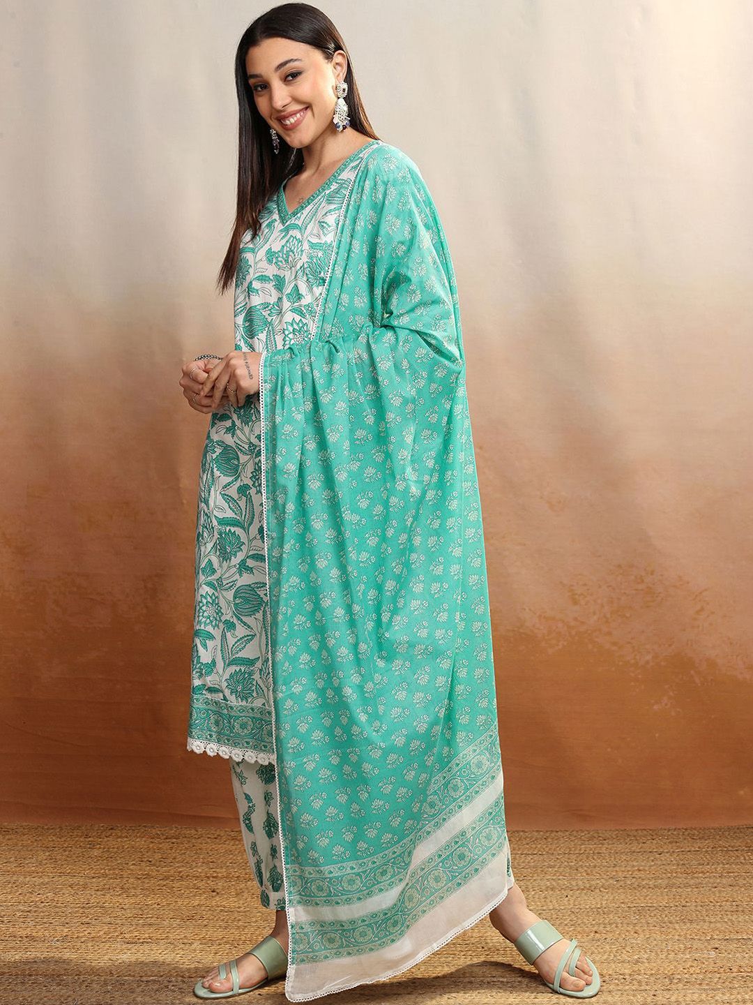 Vishudh Women Floral Printed Regular Pure Cotton Kurta with Salwar & Dupatta