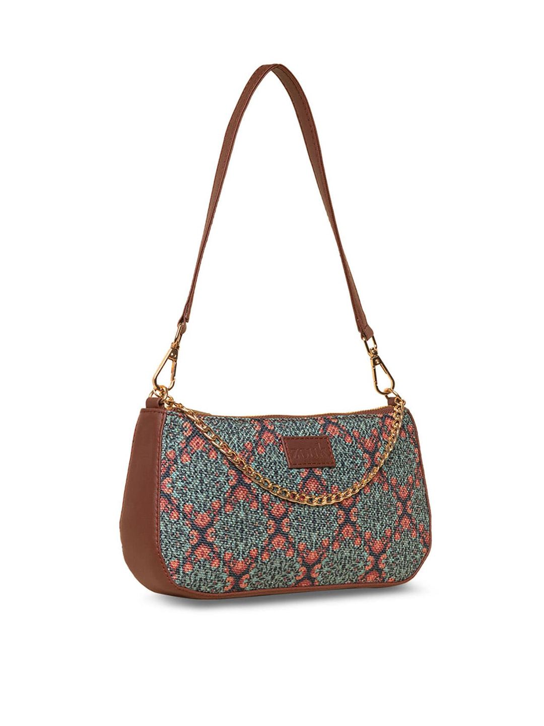 ZOUK Blue Printed Structured Baguette Sling Bag