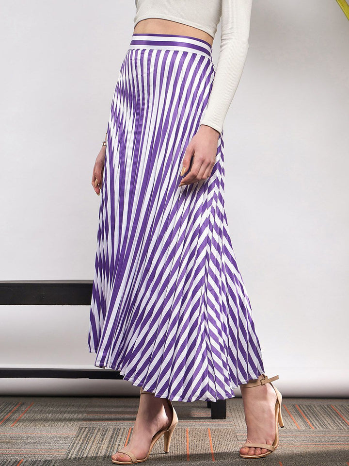 SASSAFRAS Striped Satin Accordion Pleated Maxi Flared Skirt