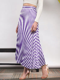 SASSAFRAS Striped Satin Accordion Pleated Maxi Flared Skirt