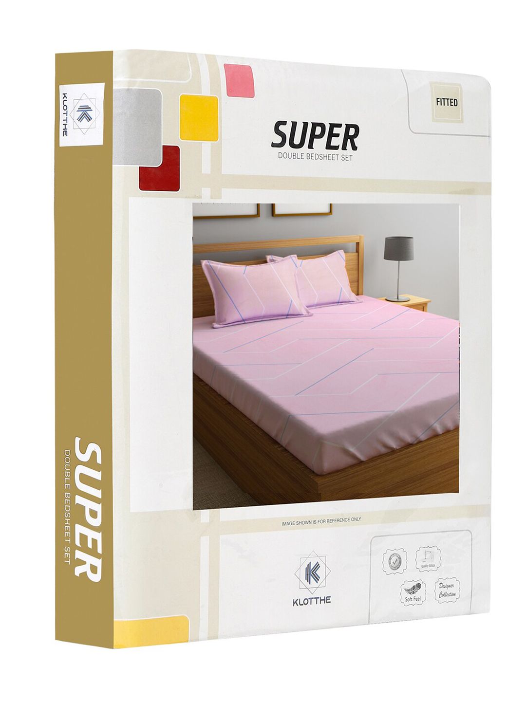 KLOTTHE Pink Geometric Cotton 300 TC Dilengkapi Cadar King Halus dengan 2 Sarung Bantal-98 x 87 inci